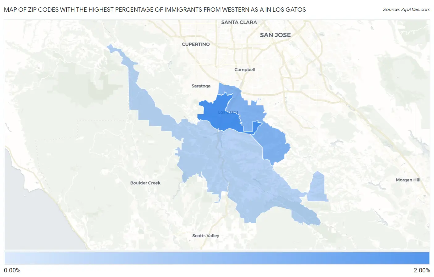Zip Codes with the Highest Percentage of Immigrants from Western Asia in Los Gatos Map