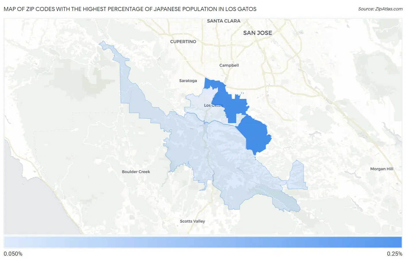 Zip Codes with the Highest Percentage of Japanese Population in Los Gatos Map