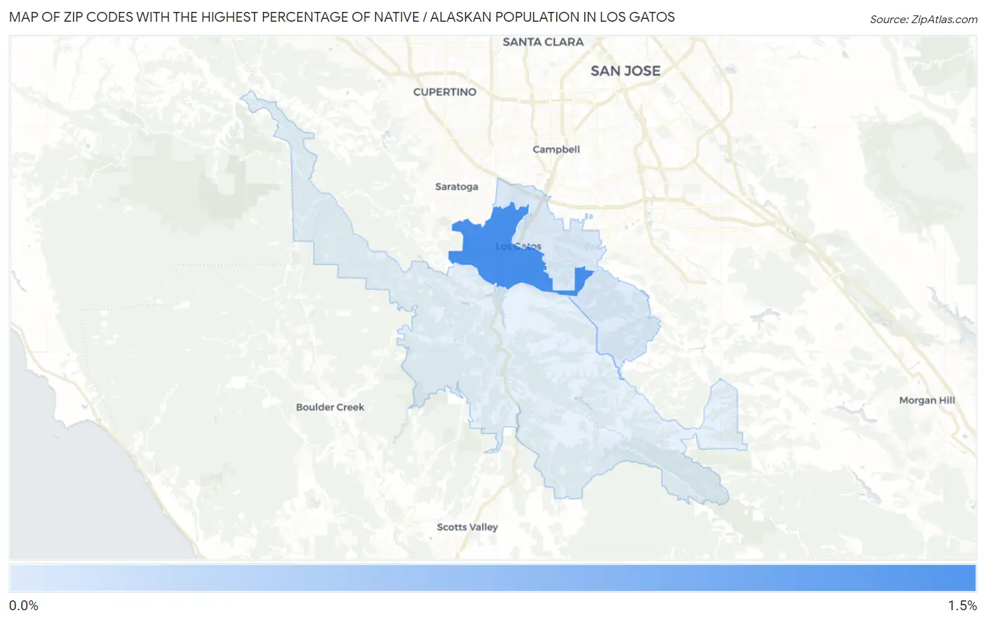 Zip Codes with the Highest Percentage of Native / Alaskan Population in Los Gatos Map
