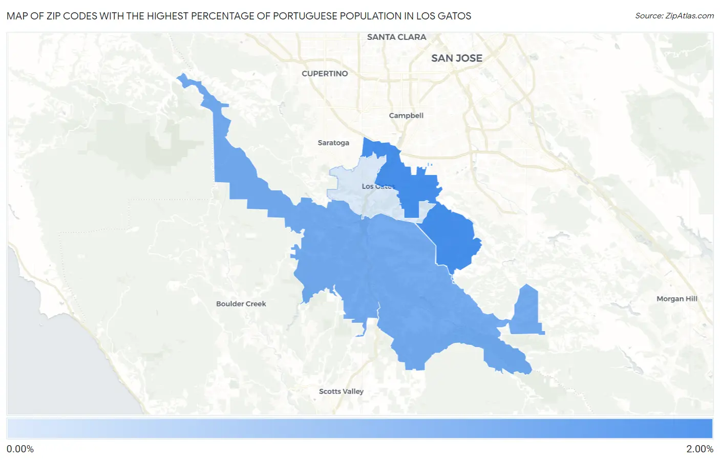 Zip Codes with the Highest Percentage of Portuguese Population in Los Gatos Map