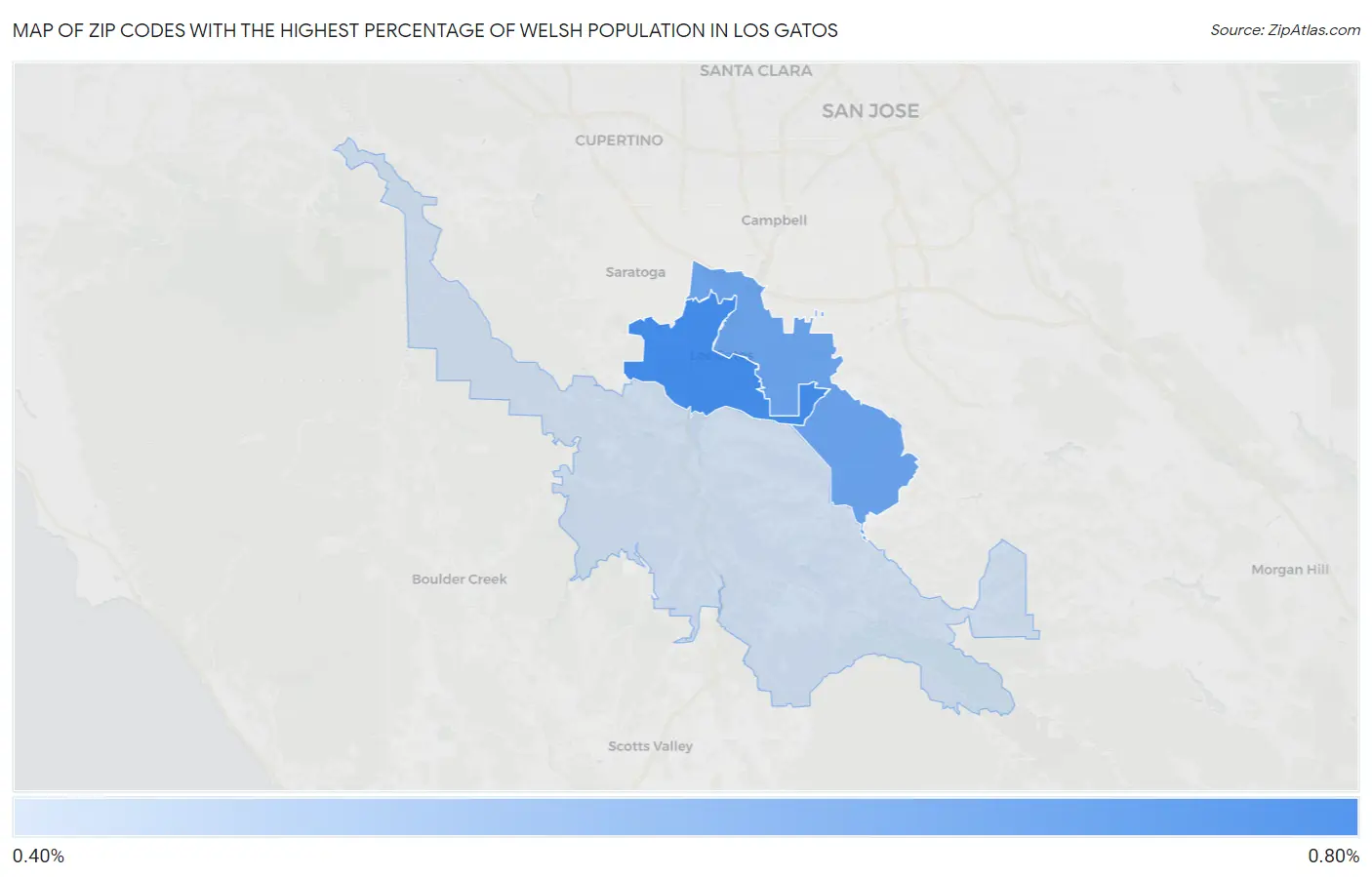Zip Codes with the Highest Percentage of Welsh Population in Los Gatos Map