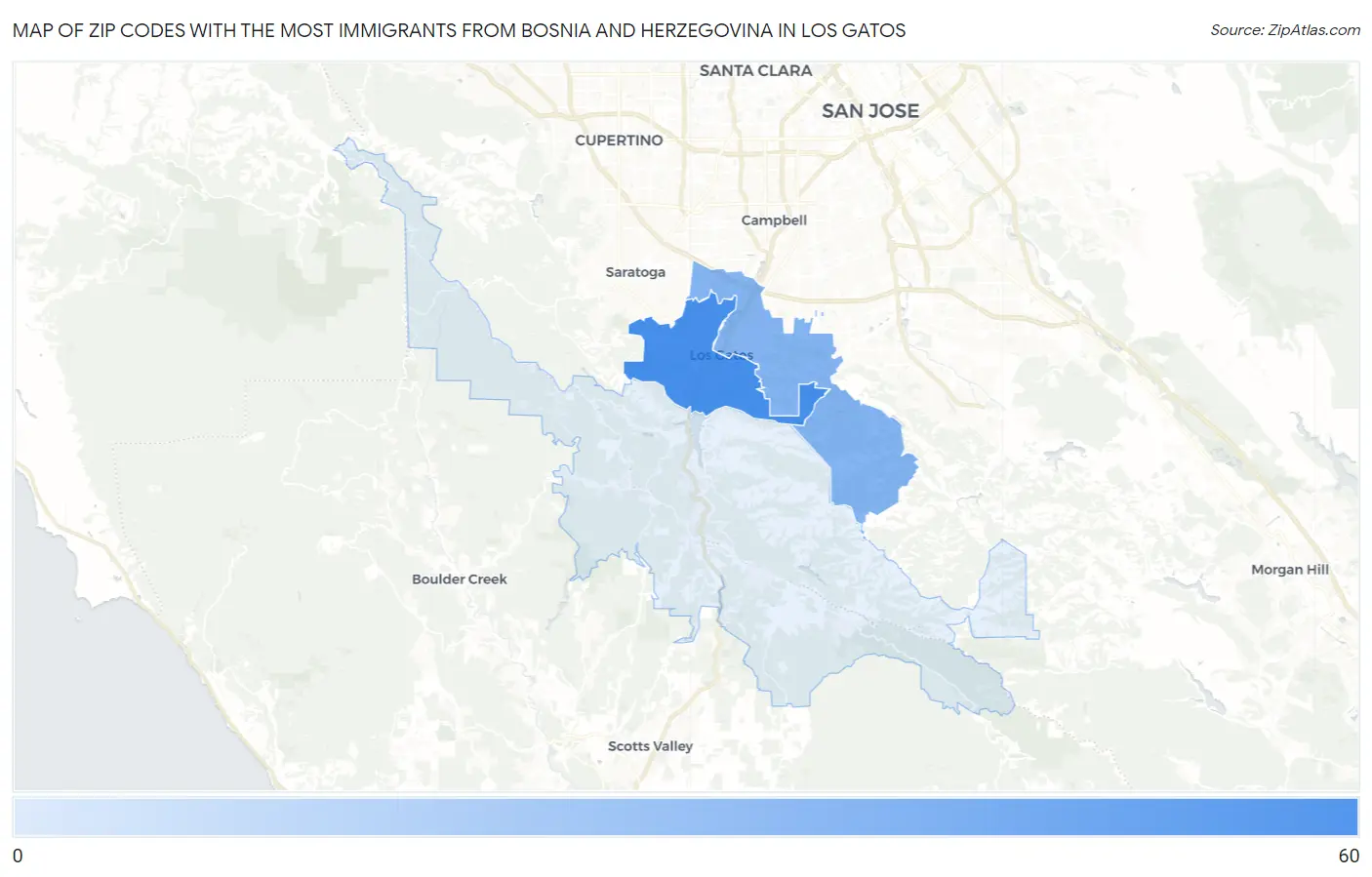 Zip Codes with the Most Immigrants from Bosnia and Herzegovina in Los Gatos Map