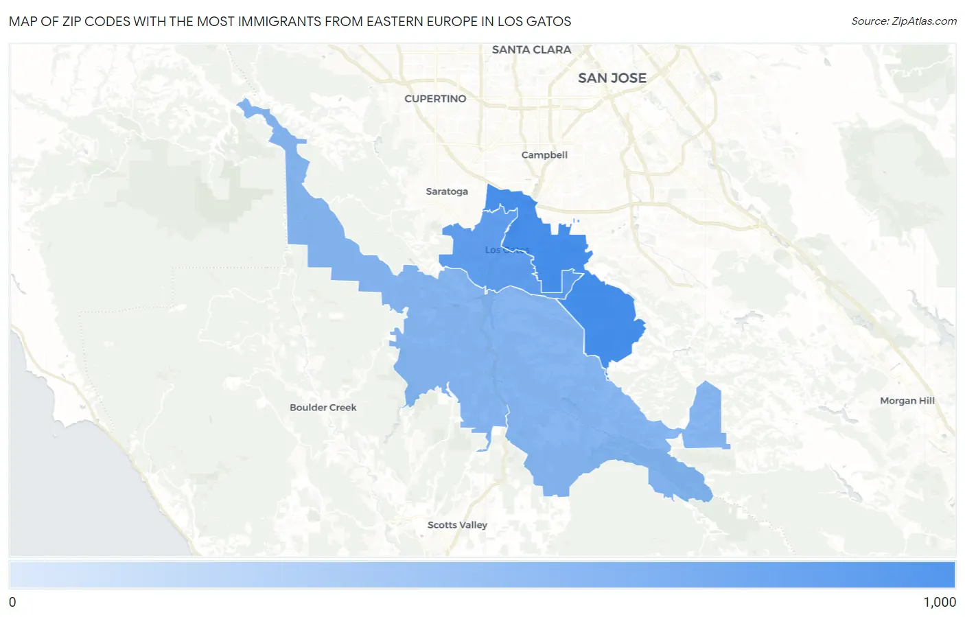 Zip Codes with the Most Immigrants from Eastern Europe in Los Gatos Map
