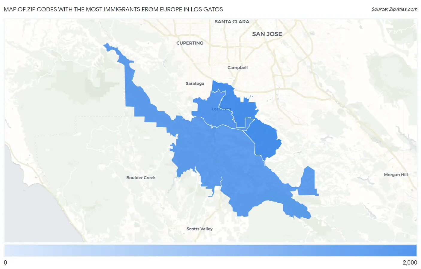 Zip Codes with the Most Immigrants from Europe in Los Gatos Map