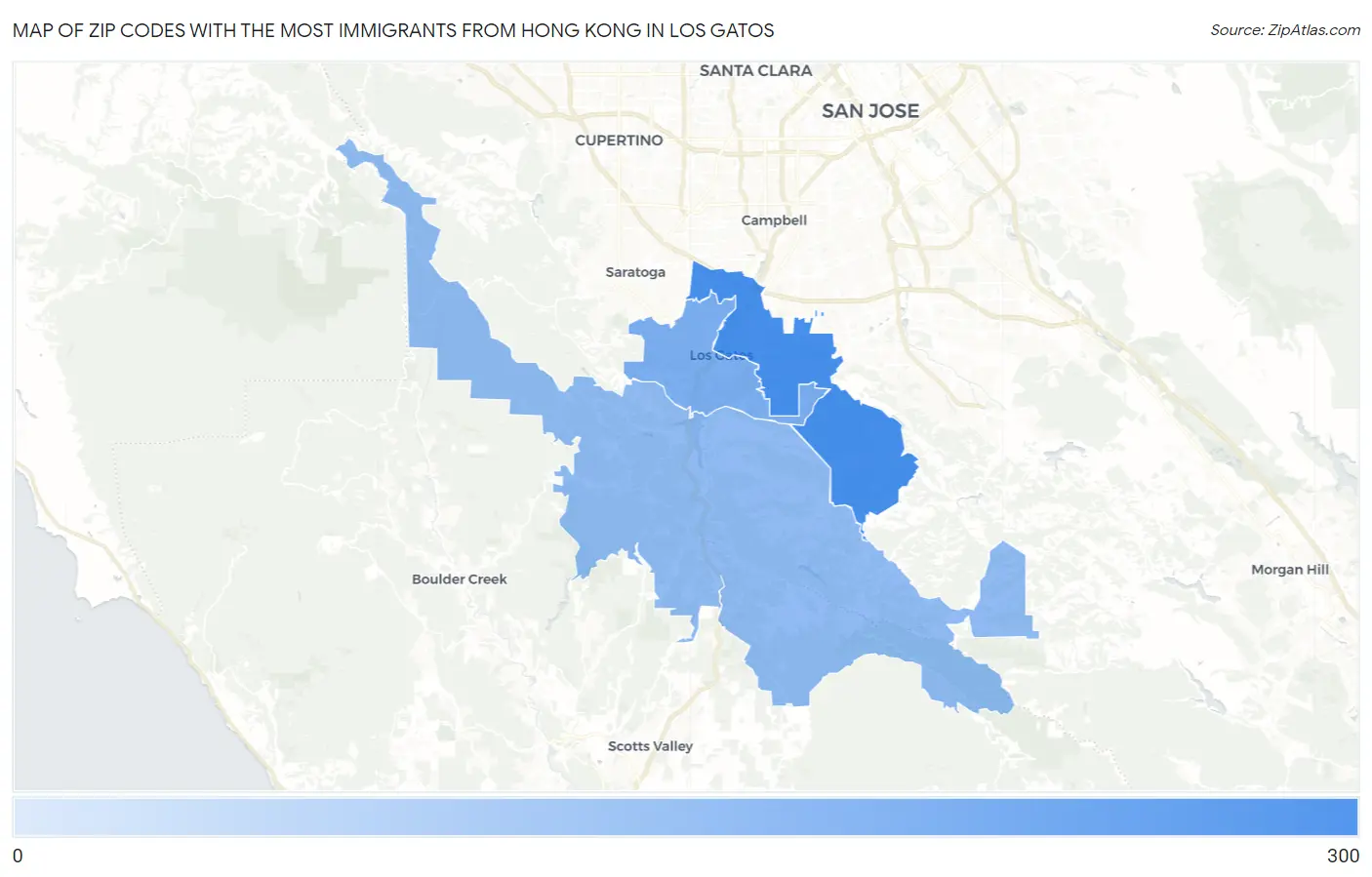 Zip Codes with the Most Immigrants from Hong Kong in Los Gatos Map