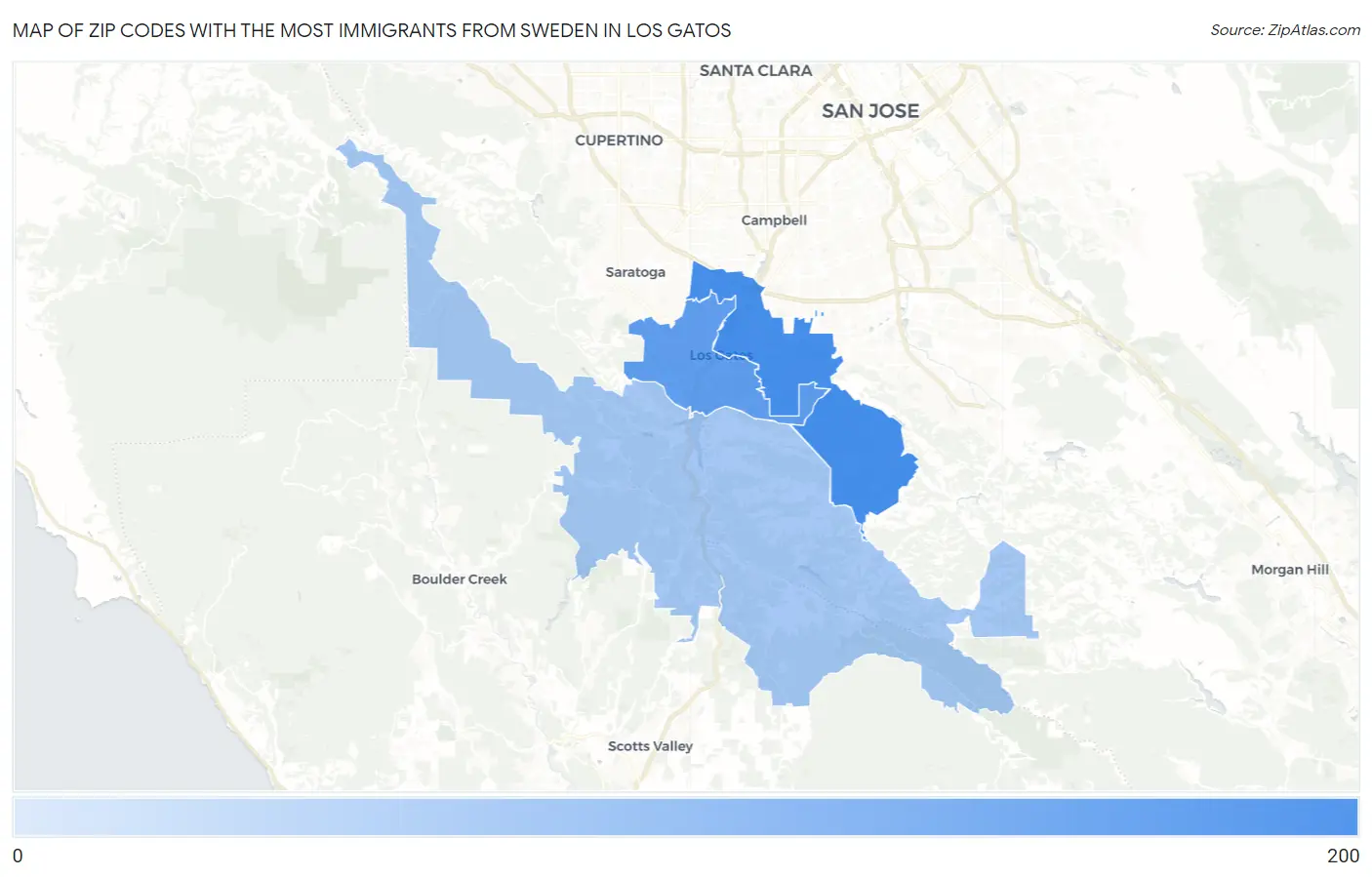 Zip Codes with the Most Immigrants from Sweden in Los Gatos Map