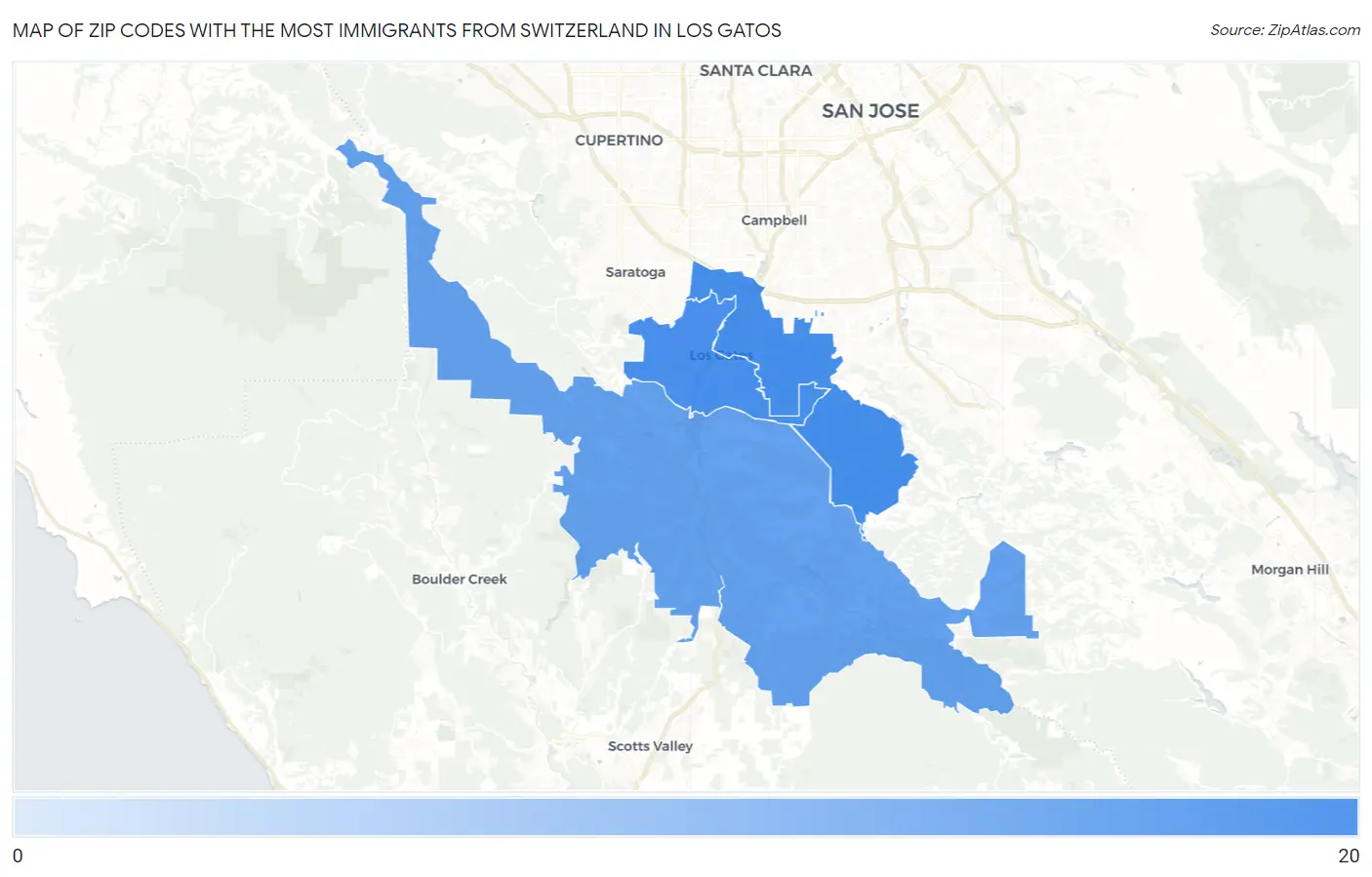 Zip Codes with the Most Immigrants from Switzerland in Los Gatos Map