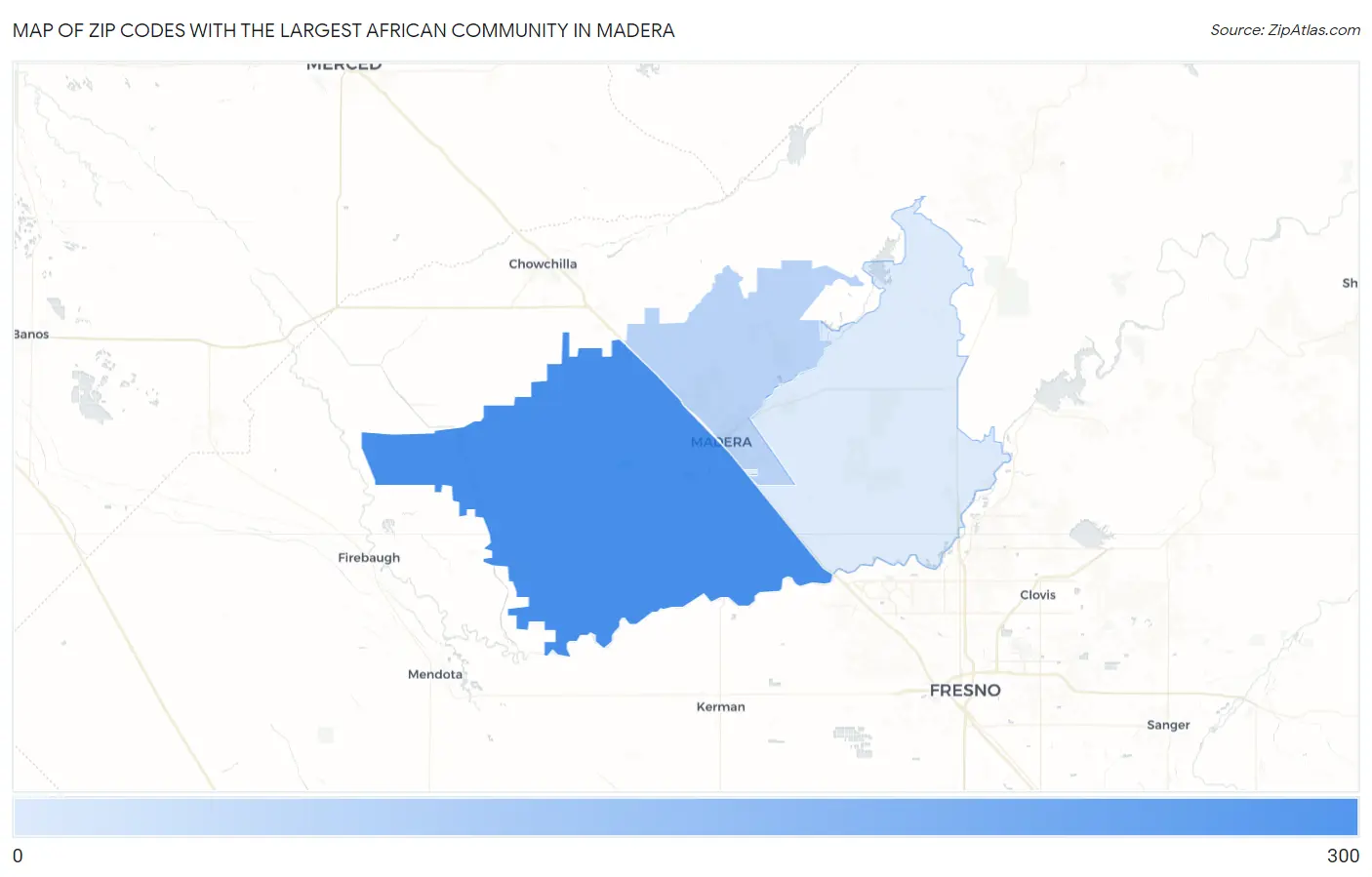 Zip Codes with the Largest African Community in Madera Map