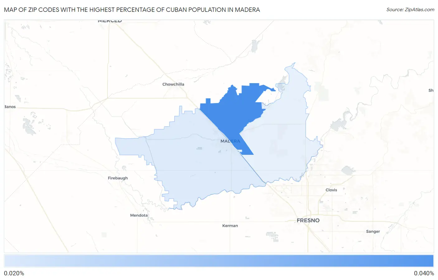 Zip Codes with the Highest Percentage of Cuban Population in Madera Map