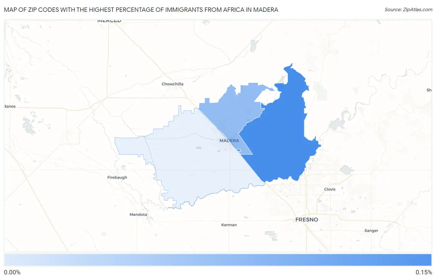Zip Codes with the Highest Percentage of Immigrants from Africa in Madera Map