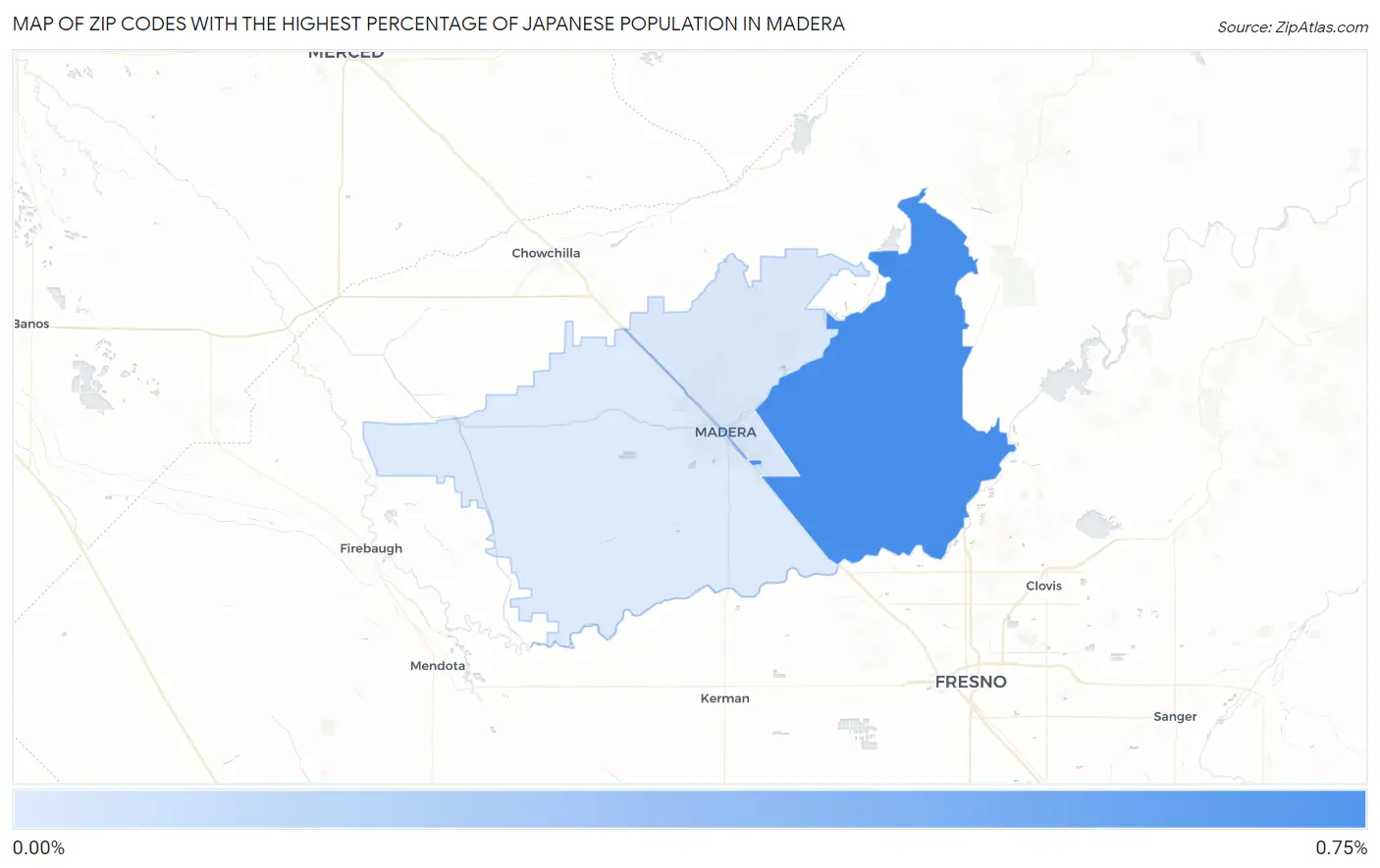 Zip Codes with the Highest Percentage of Japanese Population in Madera Map