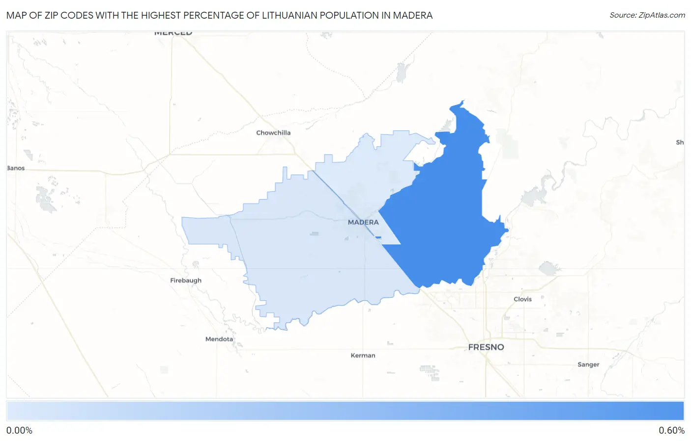 Zip Codes with the Highest Percentage of Lithuanian Population in Madera Map