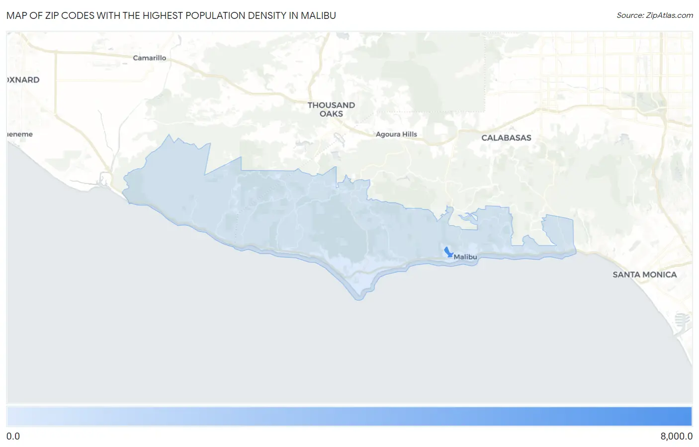 Zip Codes with the Highest Population Density in Malibu Map