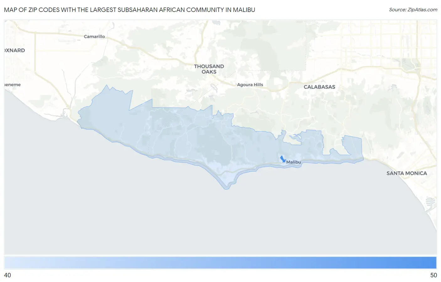 Zip Codes with the Largest Subsaharan African Community in Malibu Map