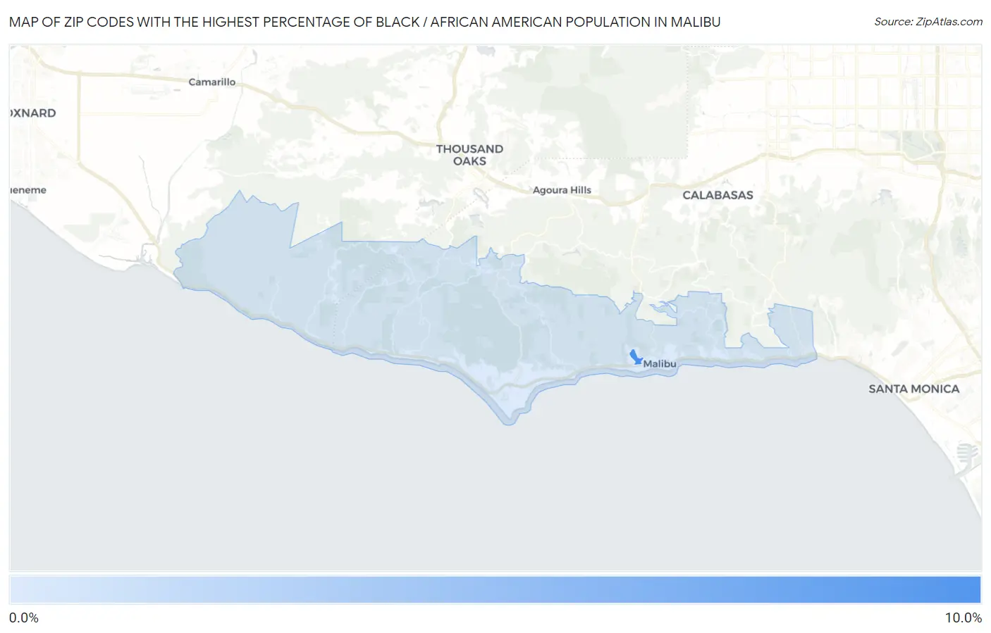 Zip Codes with the Highest Percentage of Black / African American Population in Malibu Map