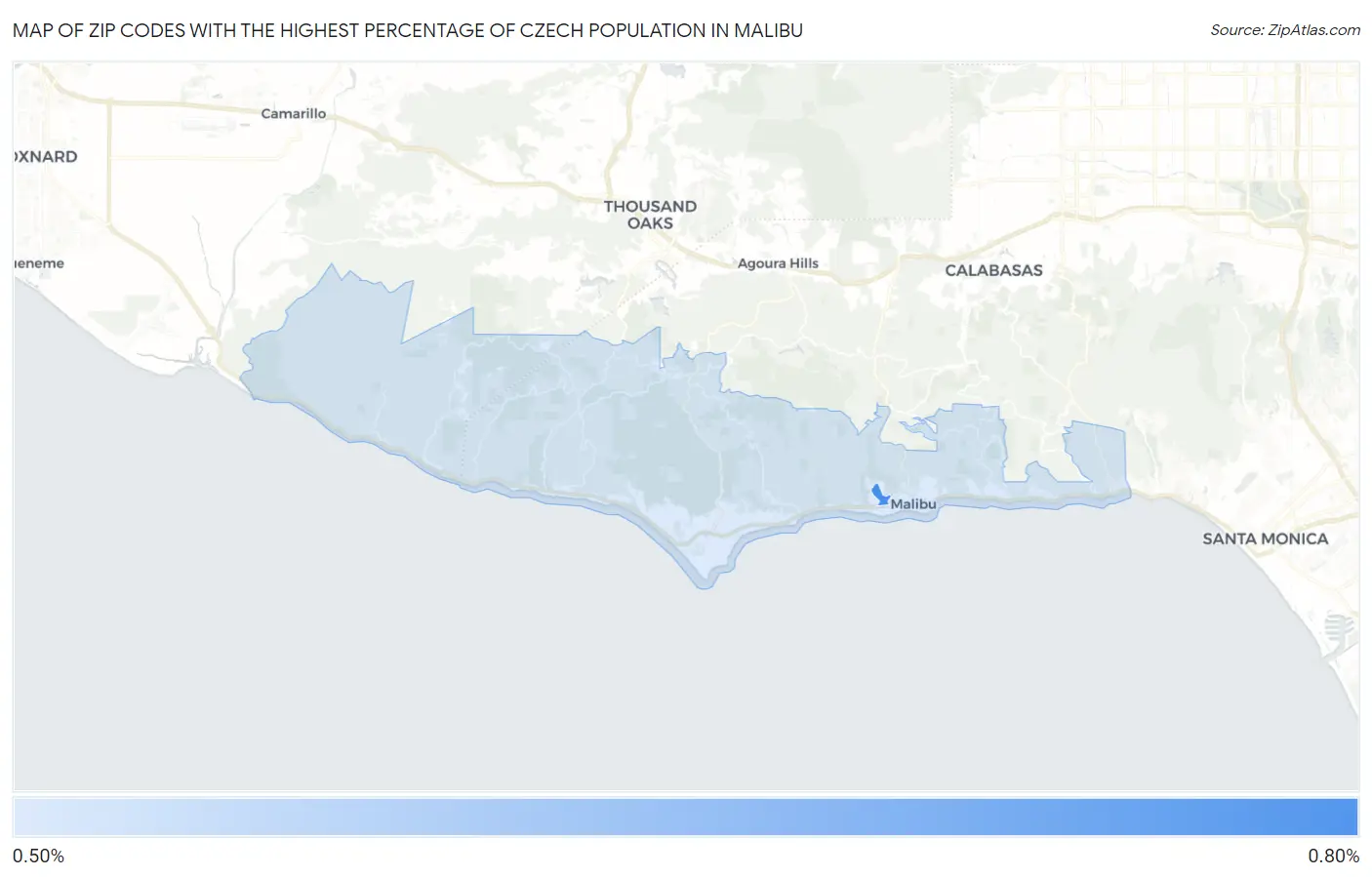 Zip Codes with the Highest Percentage of Czech Population in Malibu Map