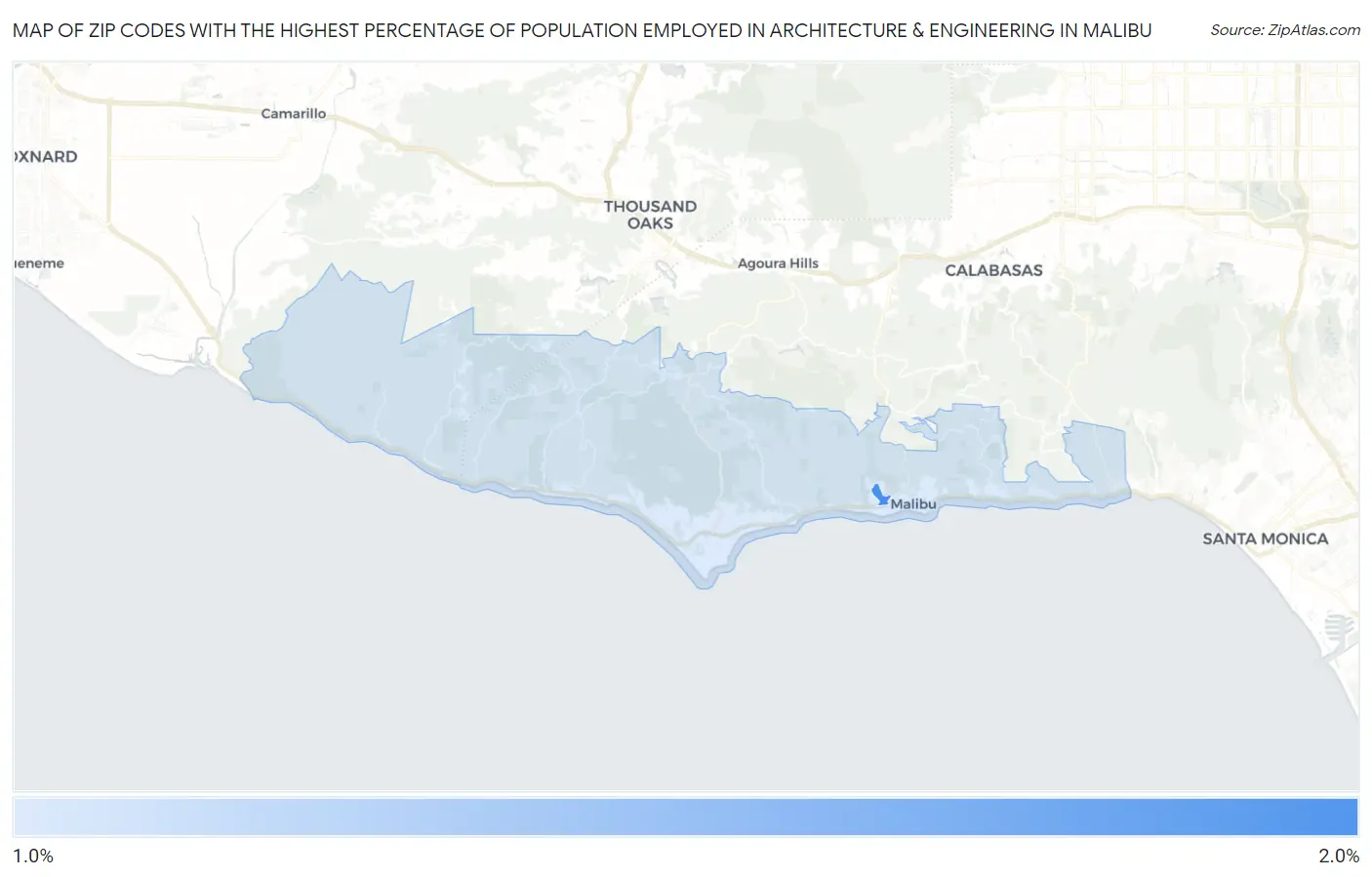 Zip Codes with the Highest Percentage of Population Employed in Architecture & Engineering in Malibu Map