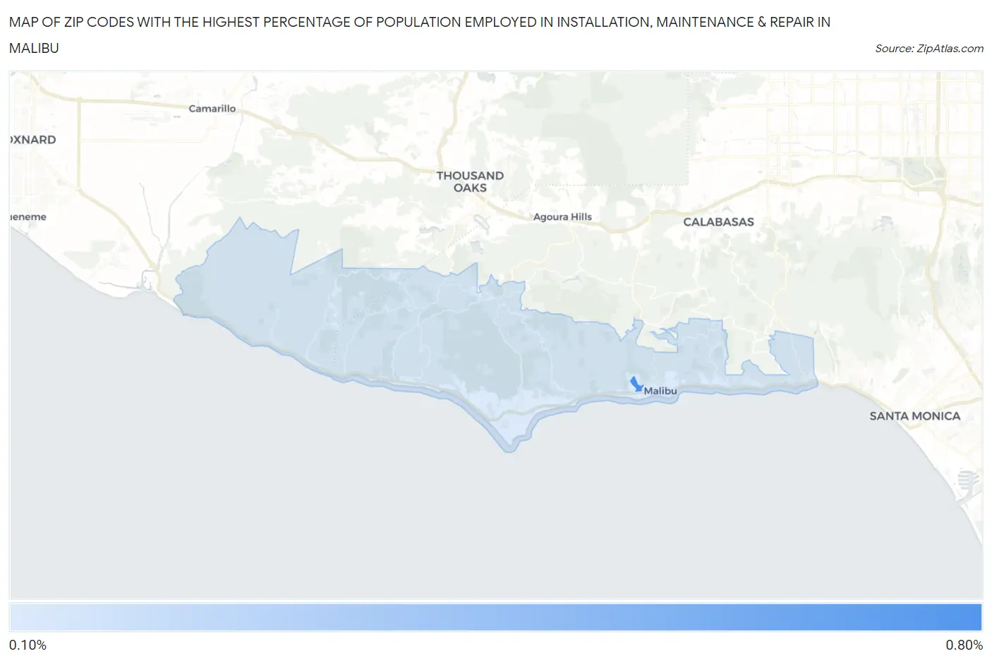 Zip Codes with the Highest Percentage of Population Employed in Installation, Maintenance & Repair in Malibu Map