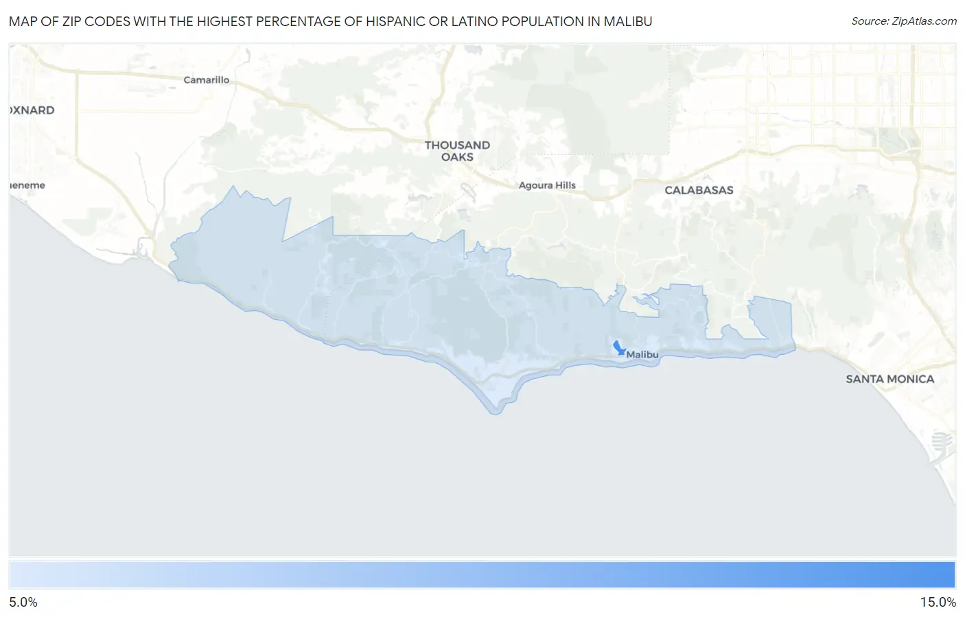 Zip Codes with the Highest Percentage of Hispanic or Latino Population in Malibu Map