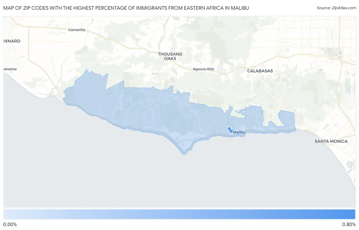Zip Codes with the Highest Percentage of Immigrants from Eastern Africa in Malibu Map
