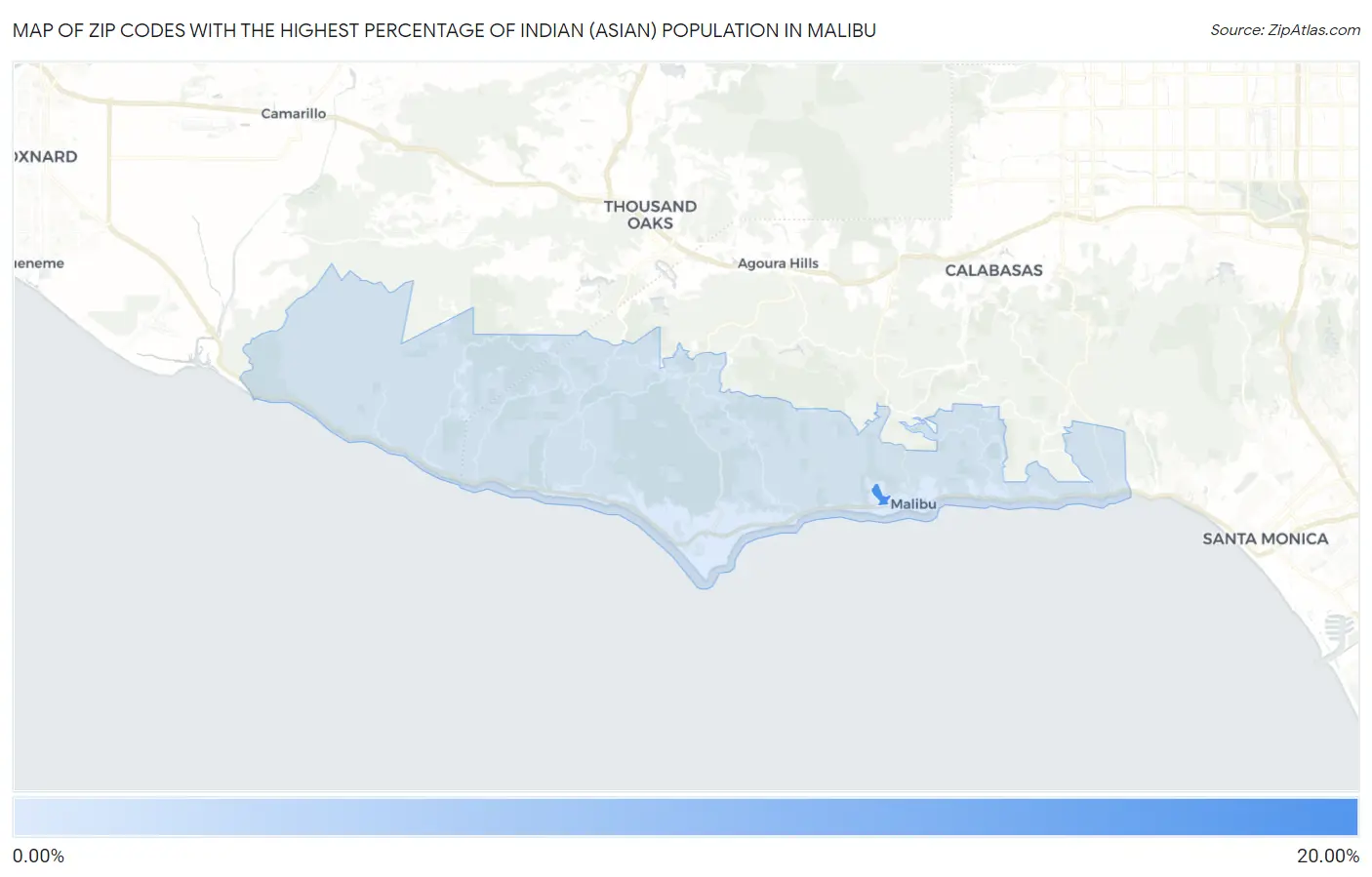 Zip Codes with the Highest Percentage of Indian (Asian) Population in Malibu Map