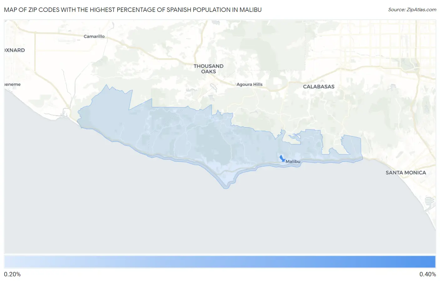 Zip Codes with the Highest Percentage of Spanish Population in Malibu Map