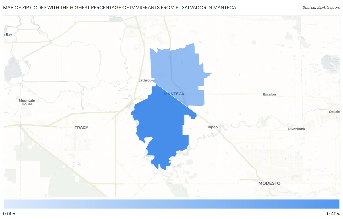 Zip Codes with the Highest Percentage of Immigrants from El Salvador in Manteca Map