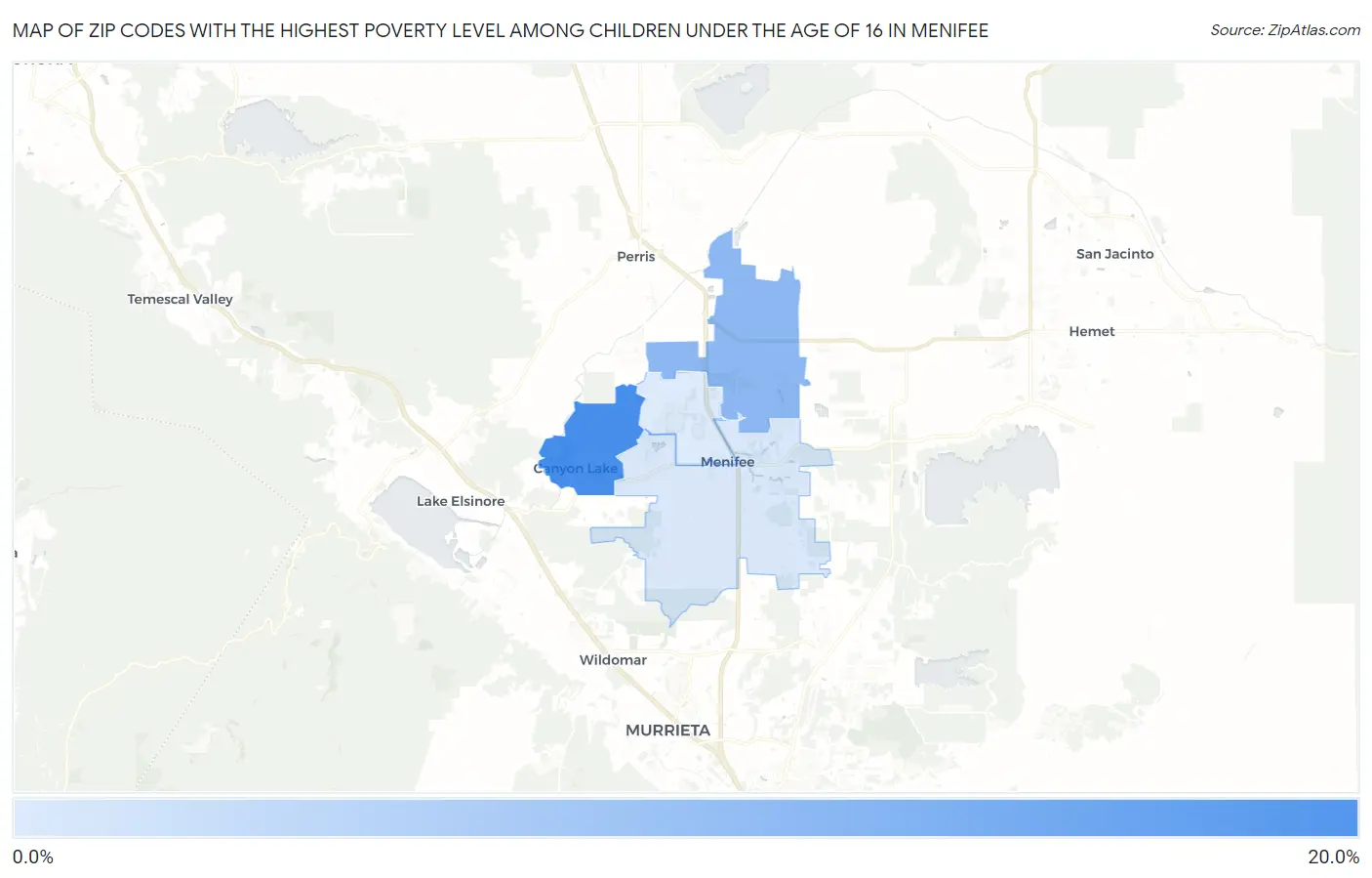 Zip Codes with the Highest Poverty Level Among Children Under the Age of 16 in Menifee Map