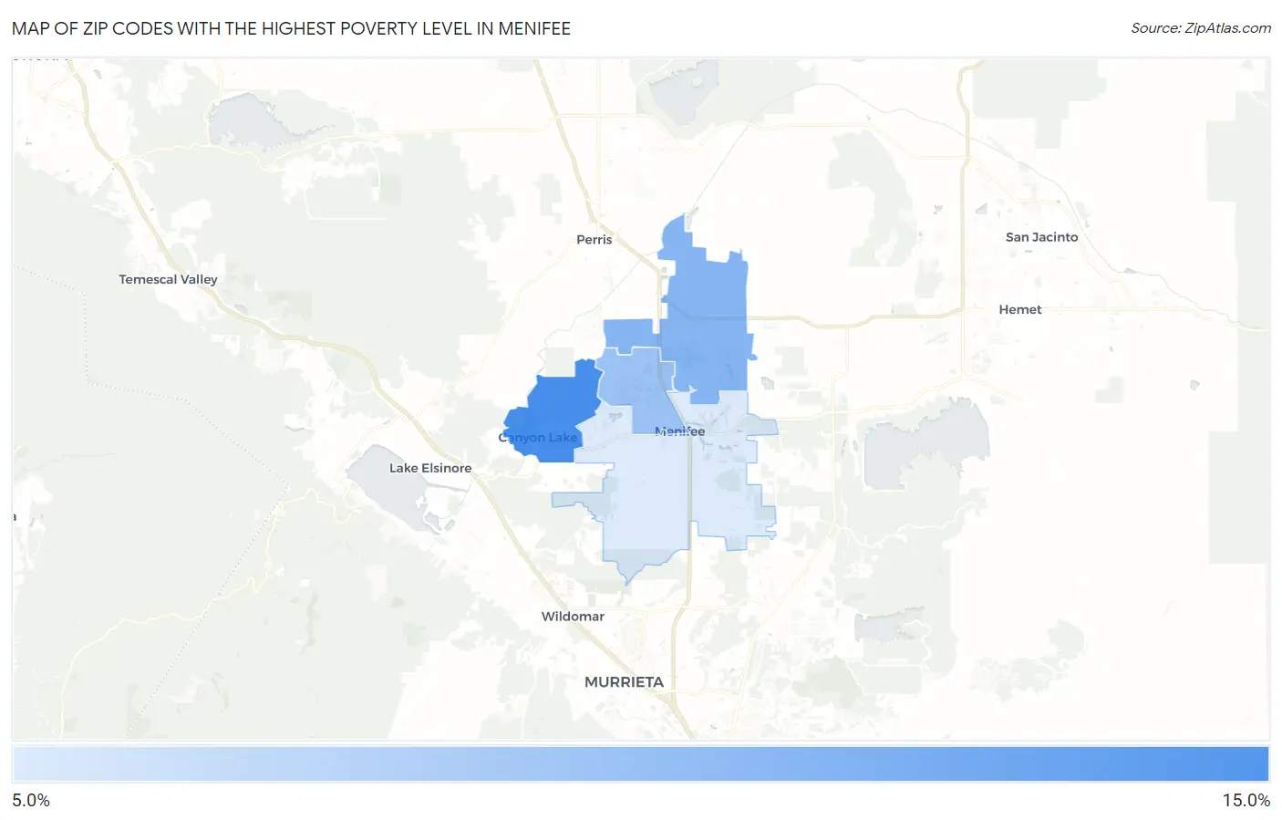 Zip Codes with the Highest Poverty Level in Menifee Map