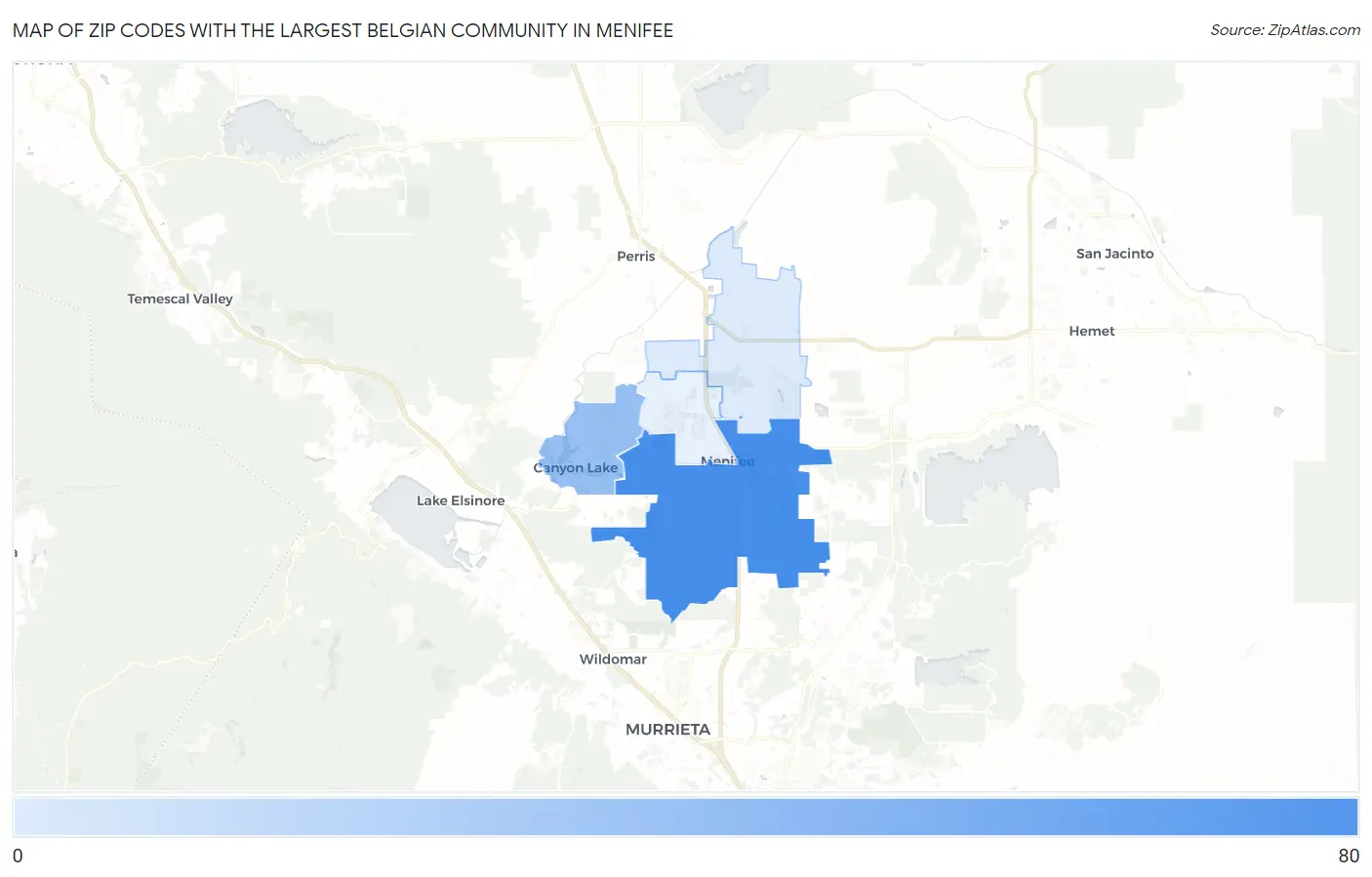 Zip Codes with the Largest Belgian Community in Menifee Map