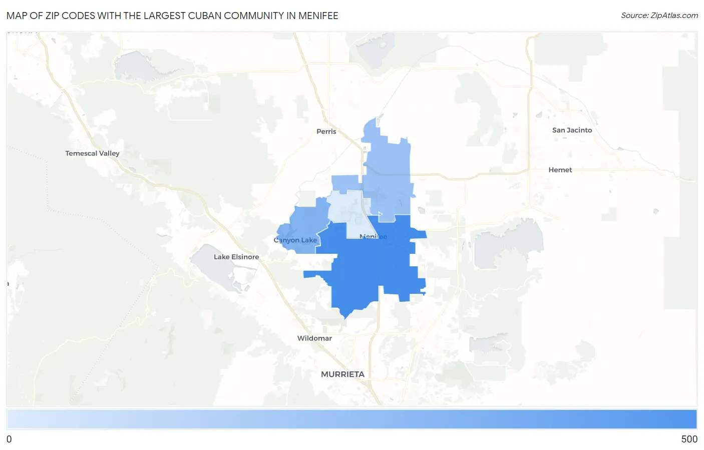 Zip Codes with the Largest Cuban Community in Menifee Map