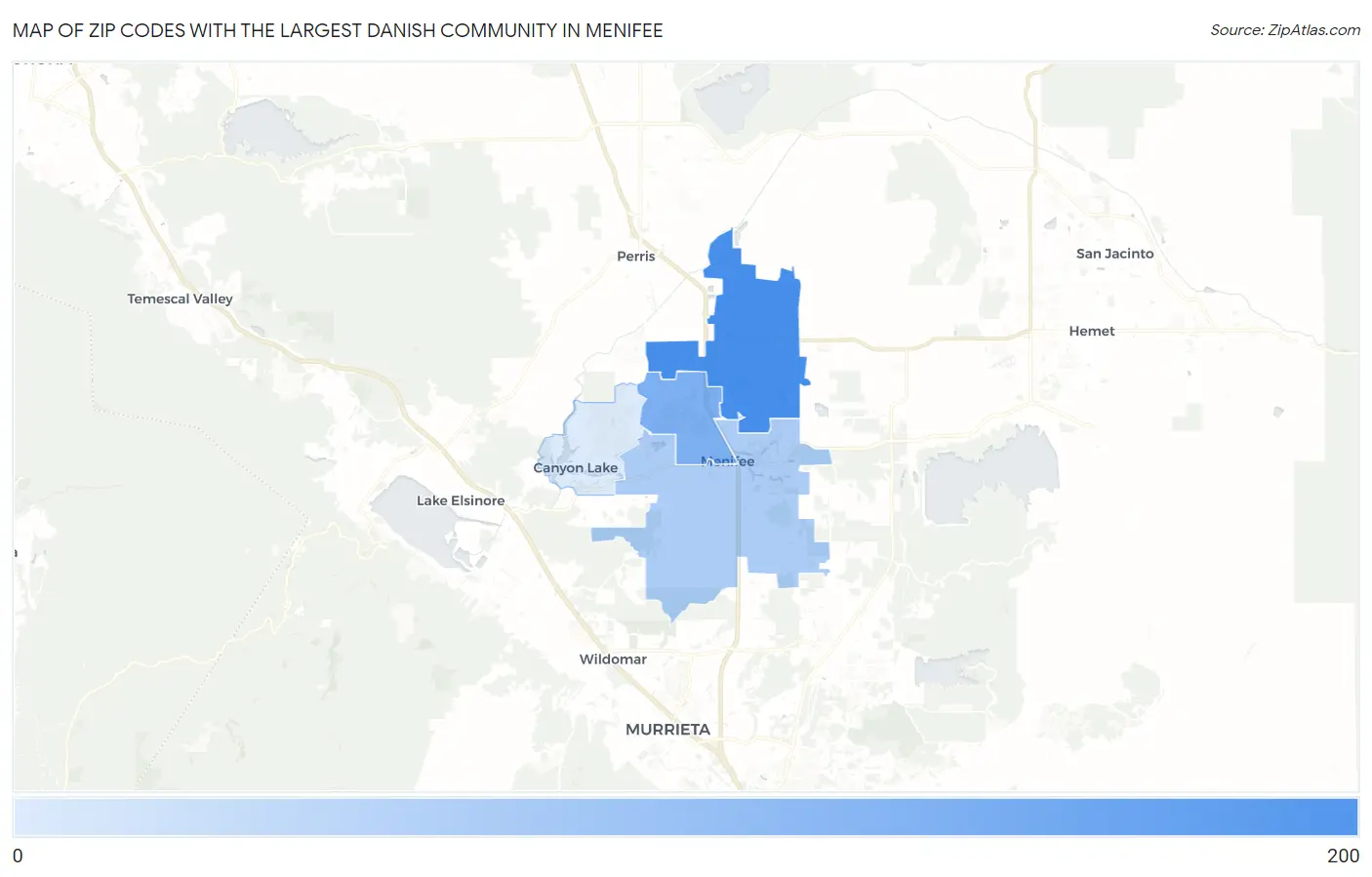 Zip Codes with the Largest Danish Community in Menifee Map