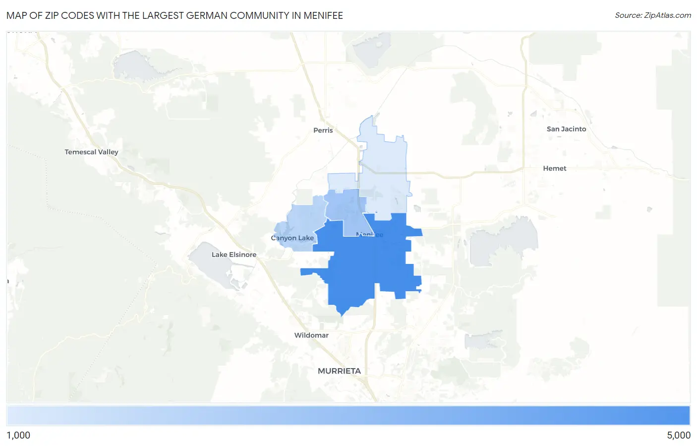 Zip Codes with the Largest German Community in Menifee Map