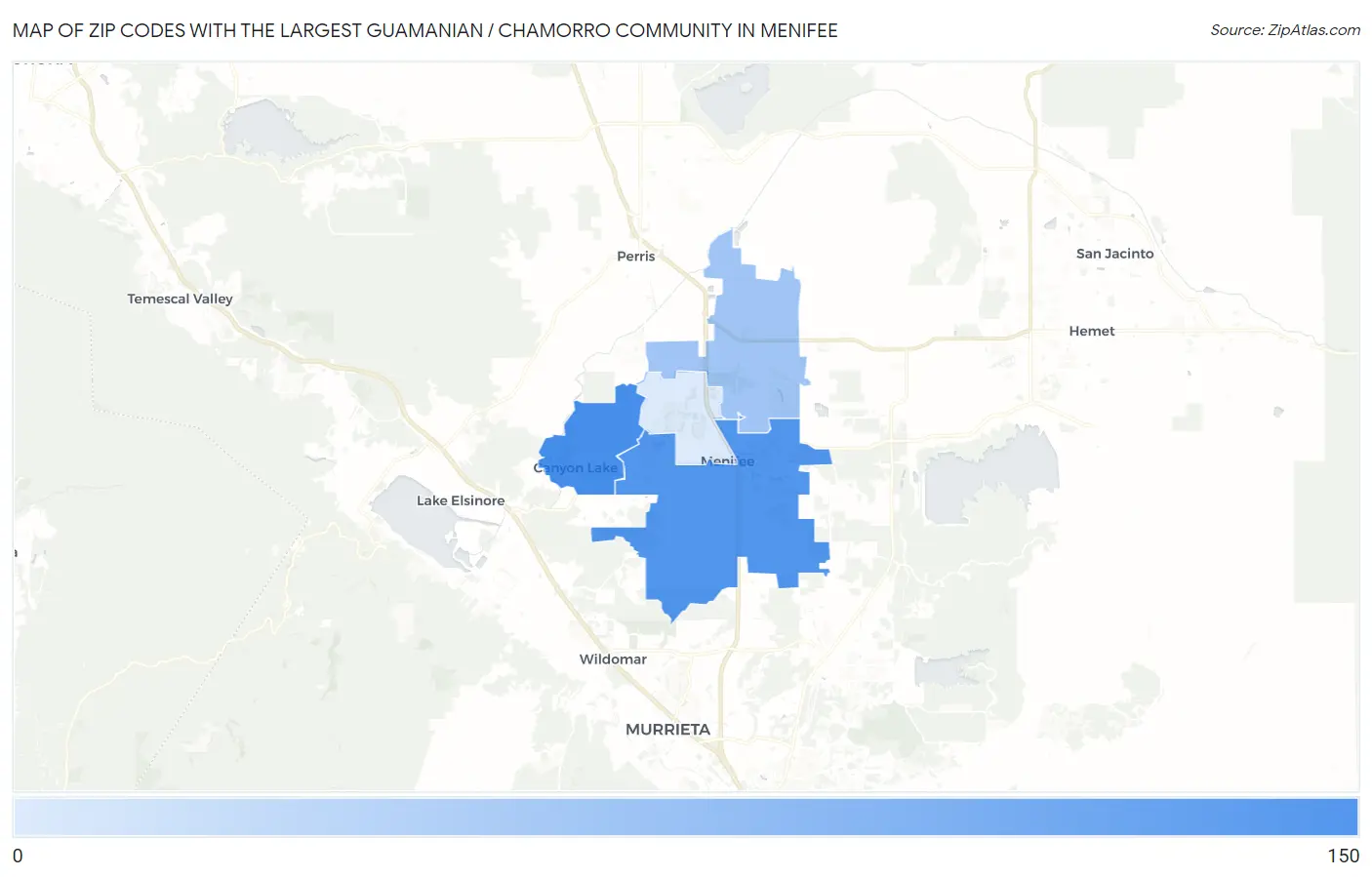 Zip Codes with the Largest Guamanian / Chamorro Community in Menifee Map