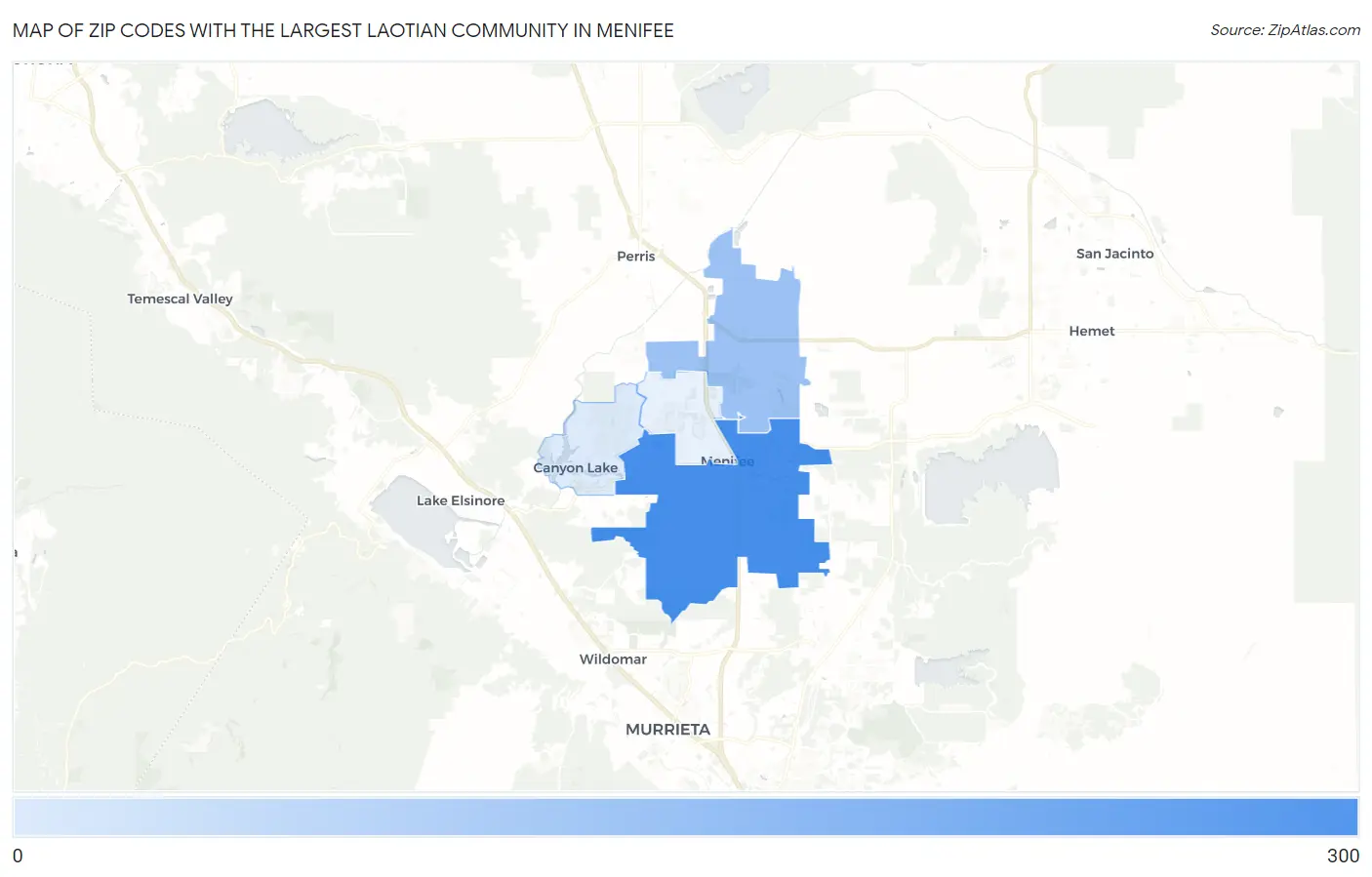 Zip Codes with the Largest Laotian Community in Menifee Map