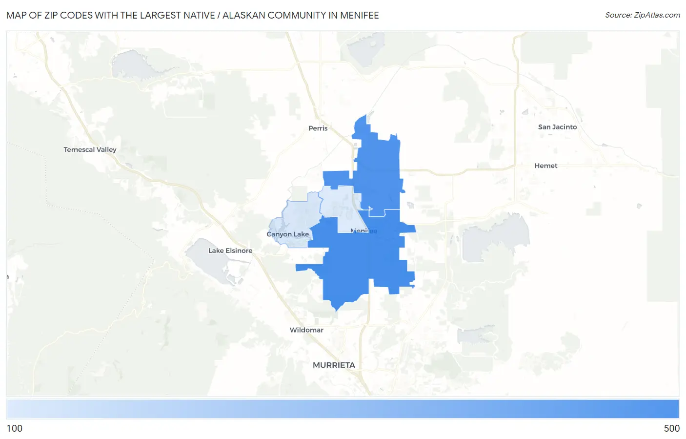 Zip Codes with the Largest Native / Alaskan Community in Menifee Map