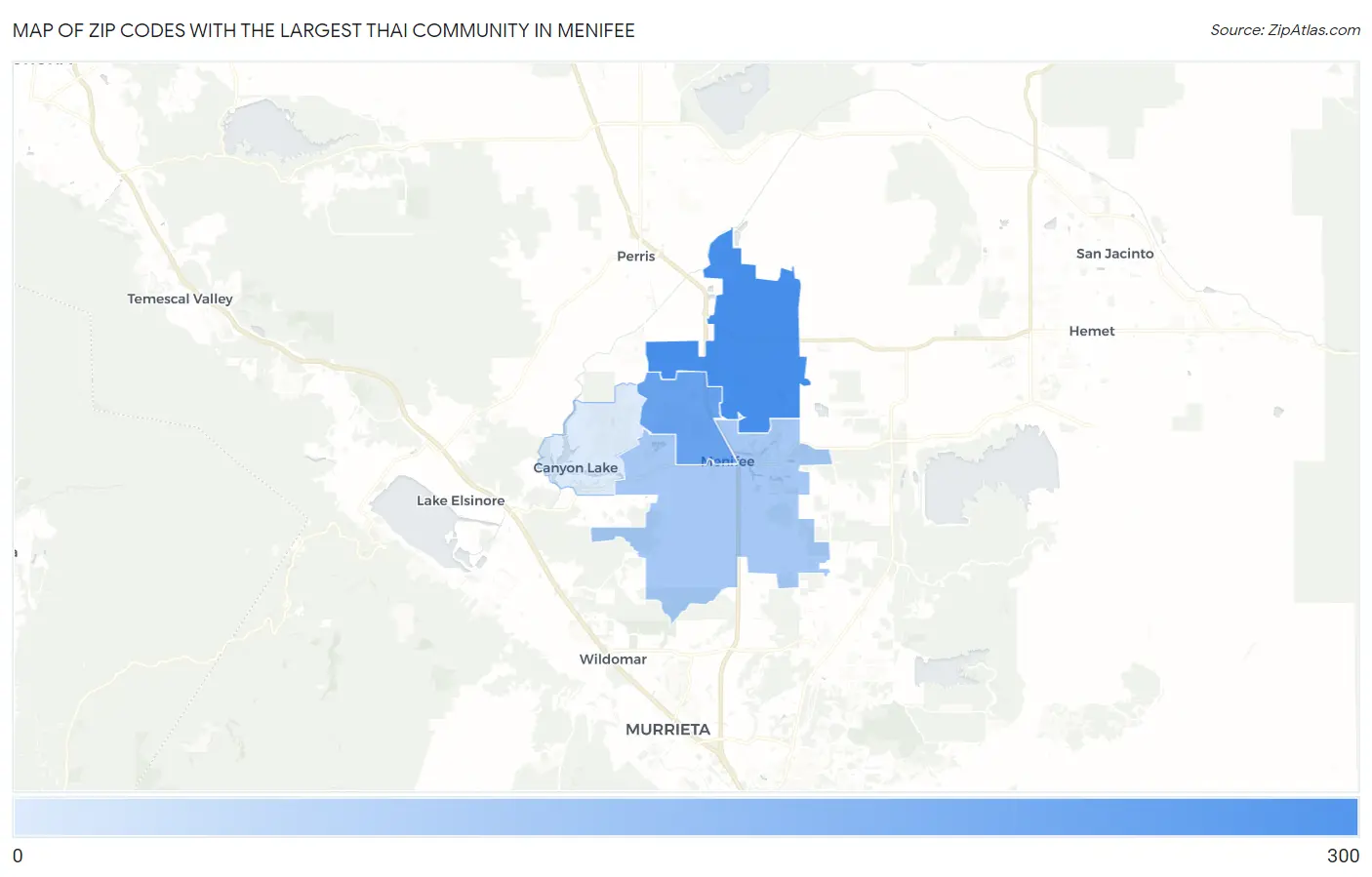 Zip Codes with the Largest Thai Community in Menifee Map