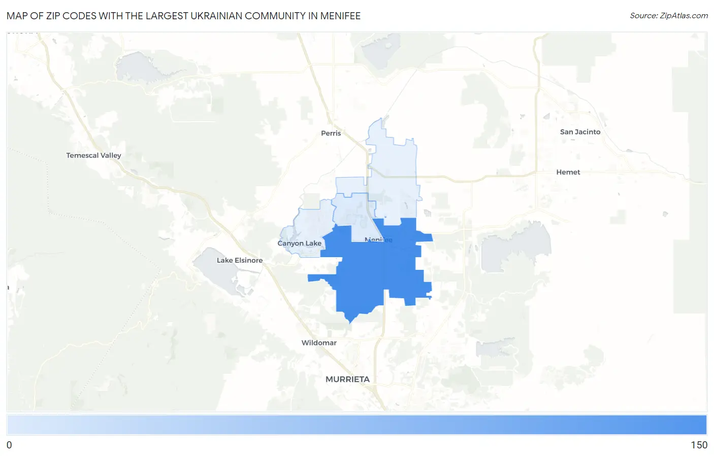 Zip Codes with the Largest Ukrainian Community in Menifee Map