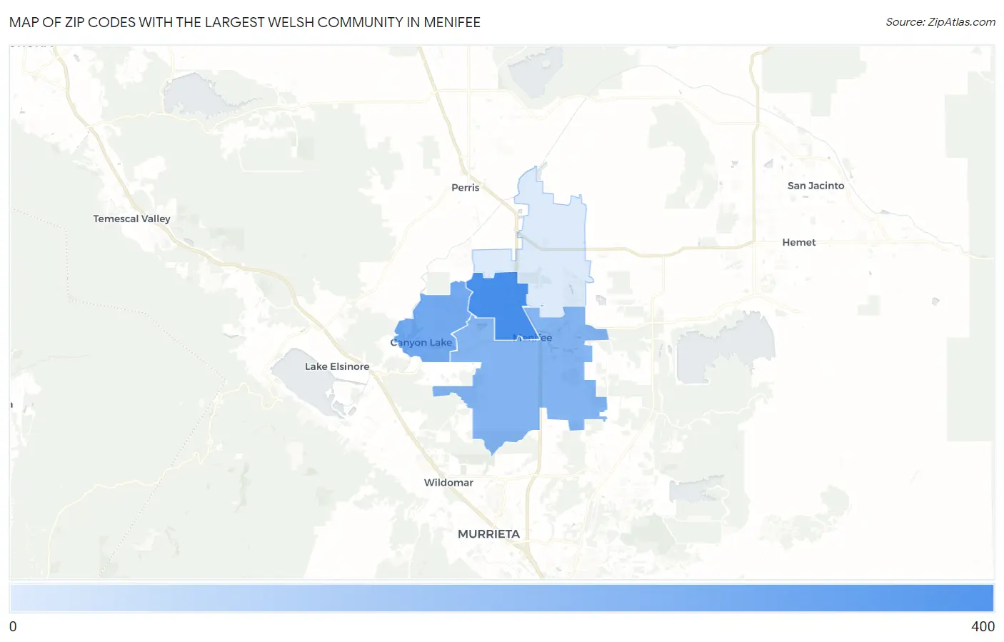 Zip Codes with the Largest Welsh Community in Menifee Map