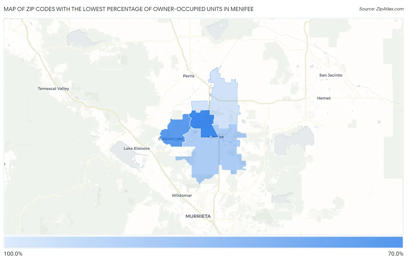 Zip Codes with the Lowest Percentage of Owner-Occupied Units in Menifee Map