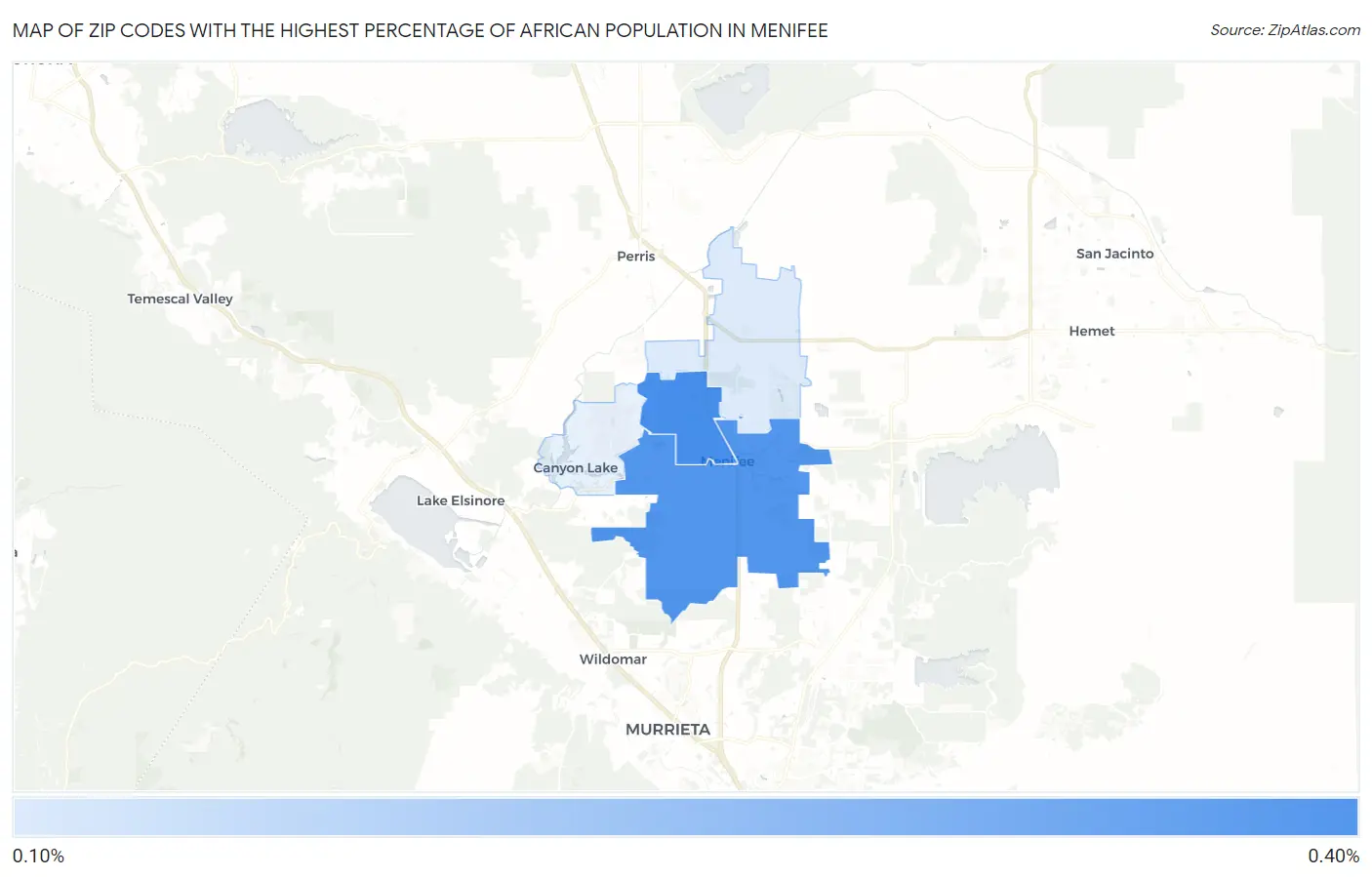 Zip Codes with the Highest Percentage of African Population in Menifee Map