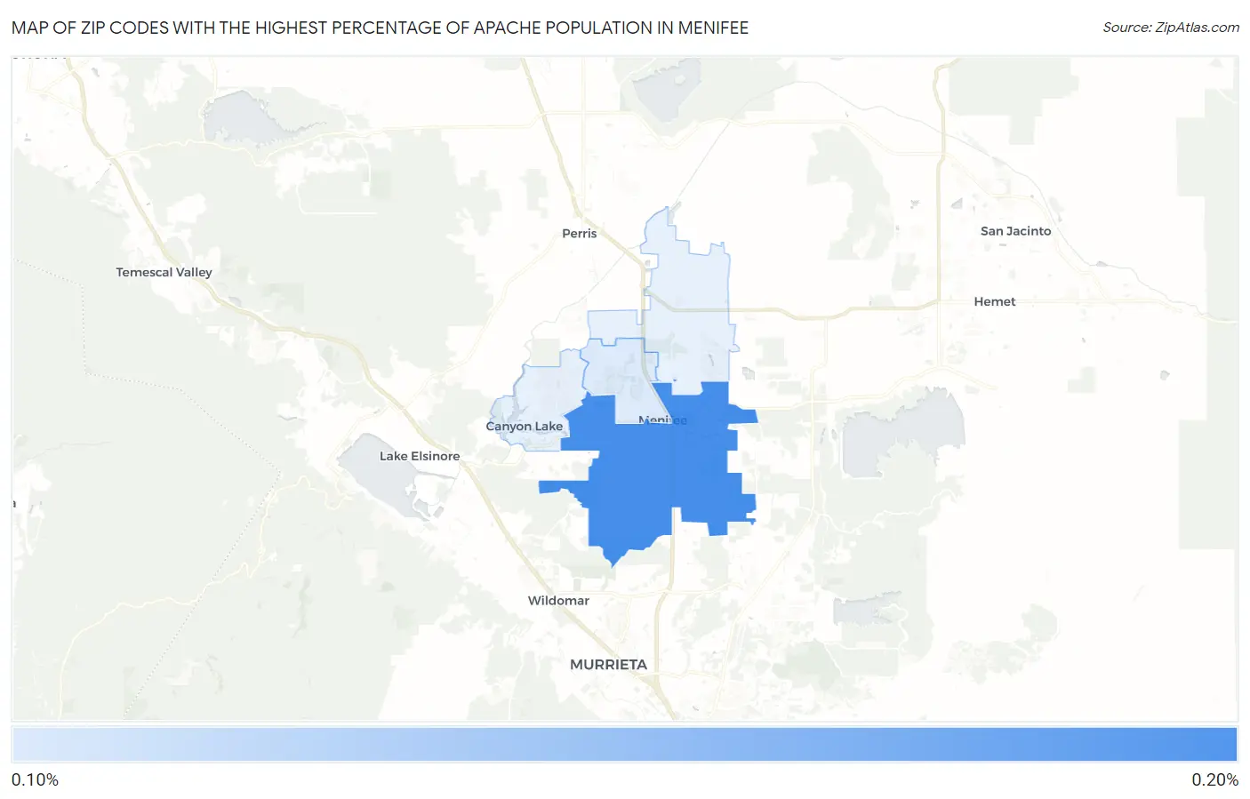 Zip Codes with the Highest Percentage of Apache Population in Menifee Map