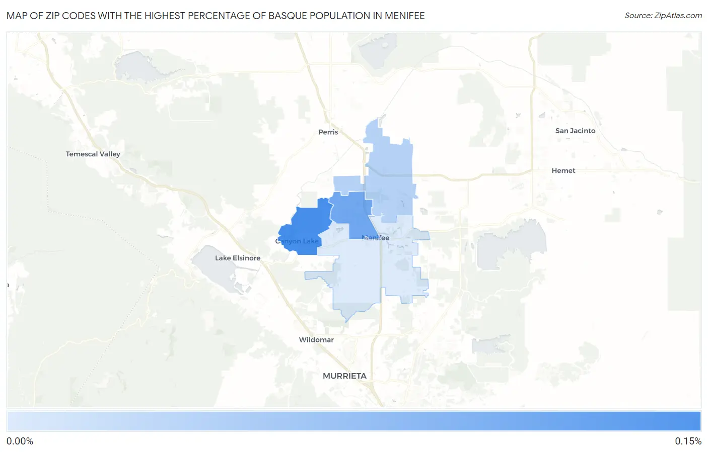 Zip Codes with the Highest Percentage of Basque Population in Menifee Map