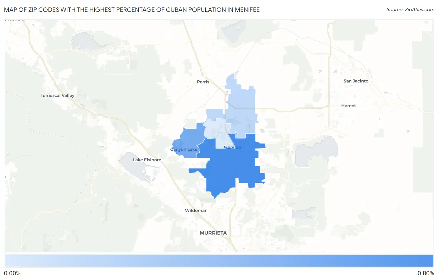Zip Codes with the Highest Percentage of Cuban Population in Menifee Map