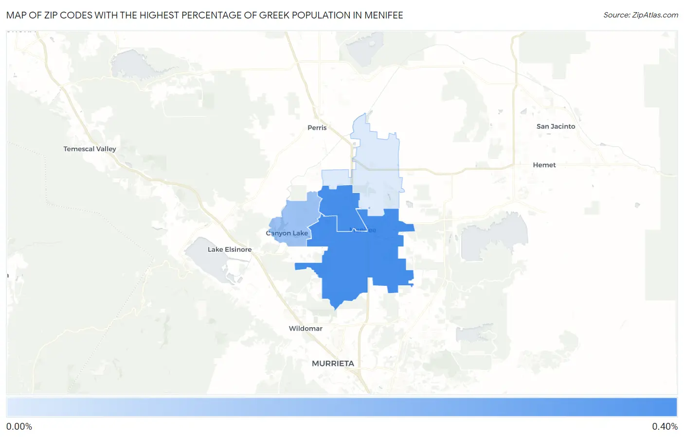 Zip Codes with the Highest Percentage of Greek Population in Menifee Map