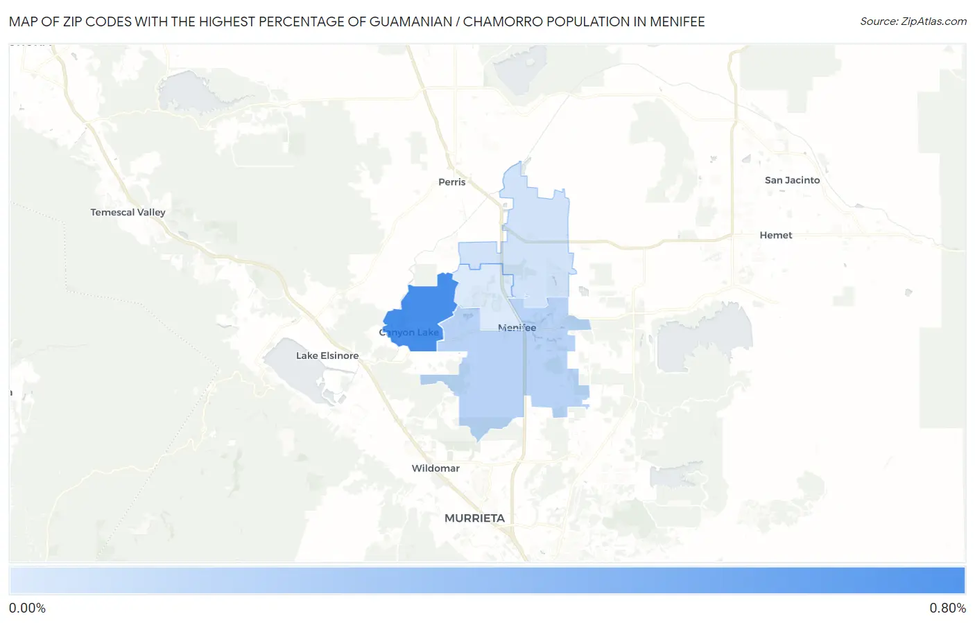 Zip Codes with the Highest Percentage of Guamanian / Chamorro Population in Menifee Map