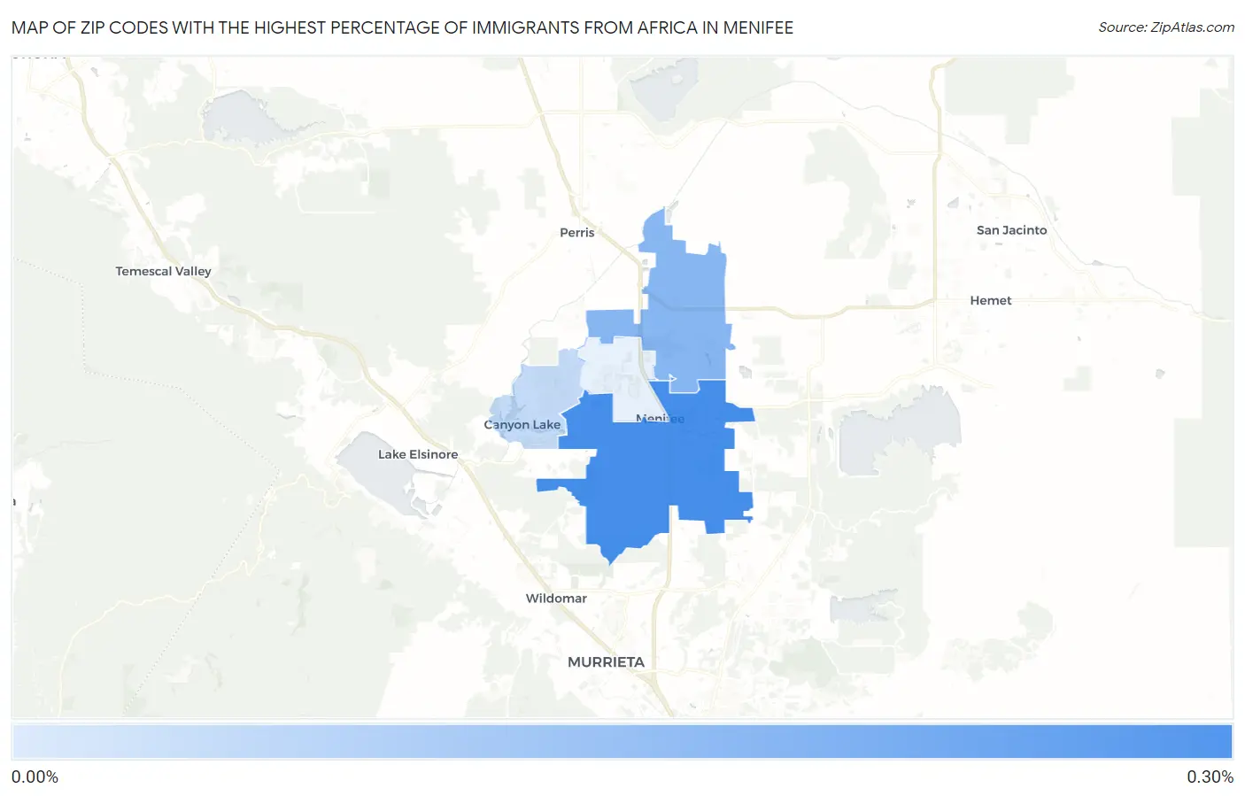 Zip Codes with the Highest Percentage of Immigrants from Africa in Menifee Map