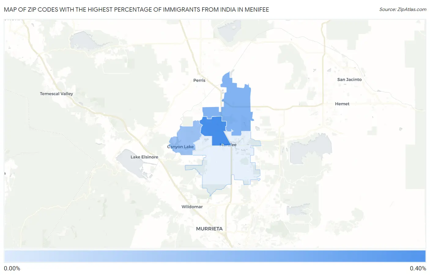 Zip Codes with the Highest Percentage of Immigrants from India in Menifee Map