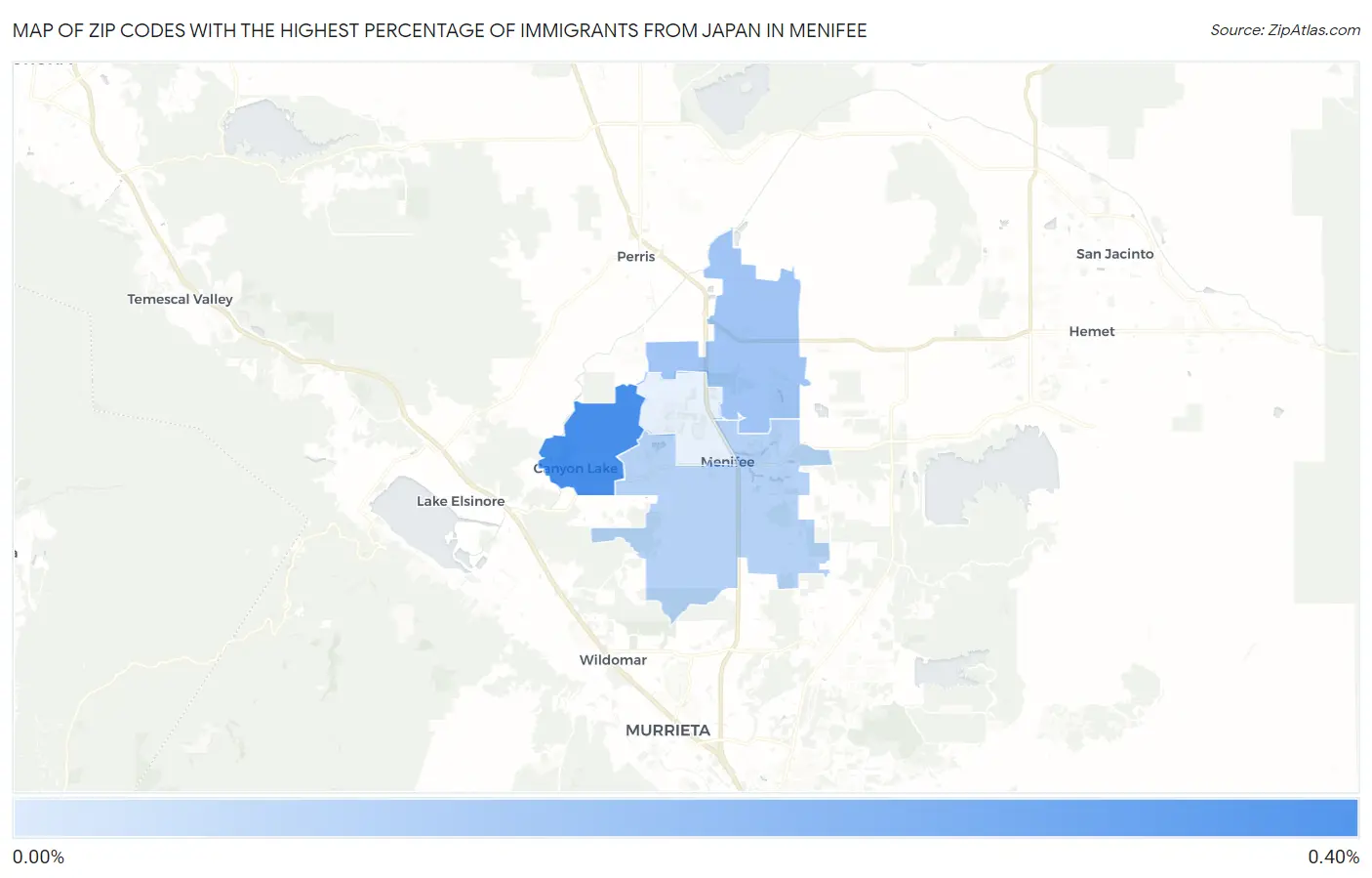 Zip Codes with the Highest Percentage of Immigrants from Japan in Menifee Map