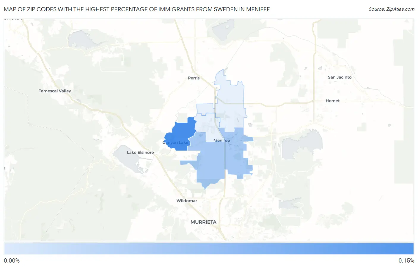 Zip Codes with the Highest Percentage of Immigrants from Sweden in Menifee Map